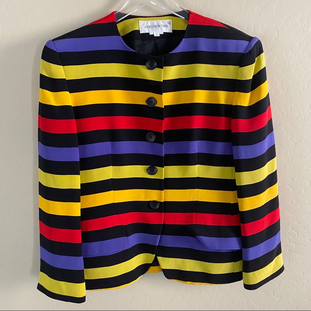 Vtg Multi Color Striped Blazer Jones NY Sz 6 - Picture 5 of 10